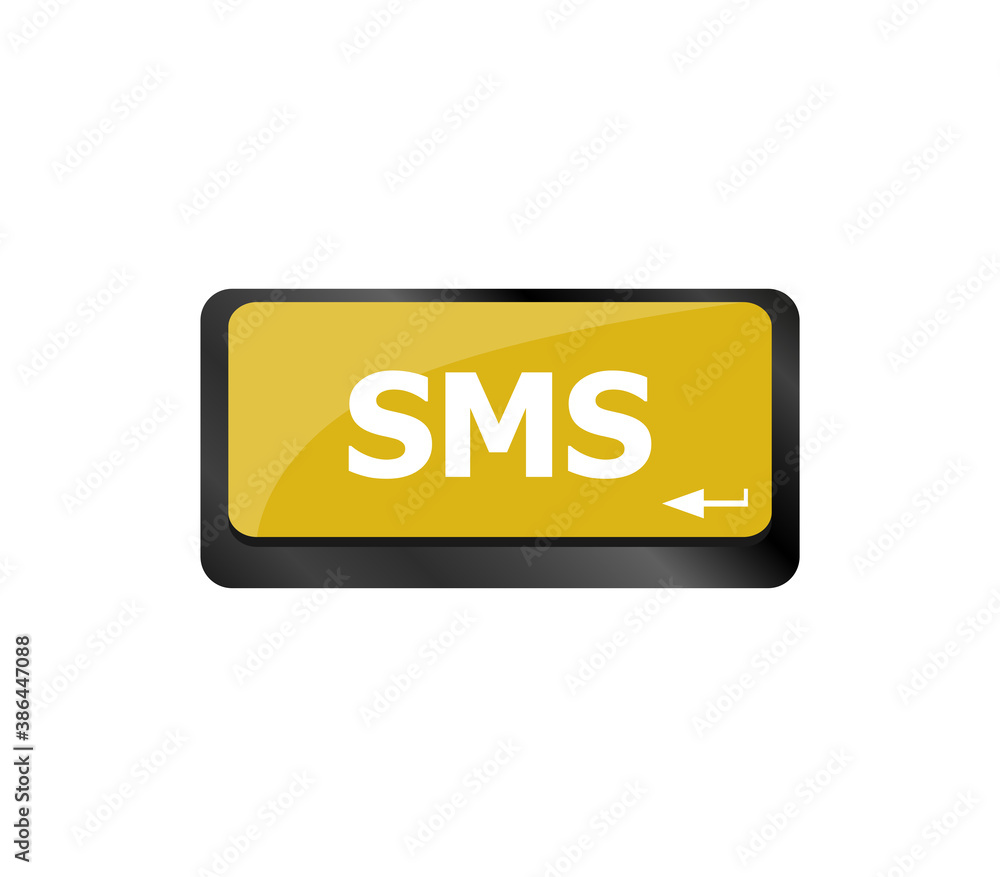Poster marketing concept. computer keyboard with word sms word on enter button background