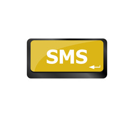 Marketing concept. computer keyboard with word SMS word on enter button background