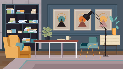Modern stylish living room interior concept. Vector flat graphic design illustration