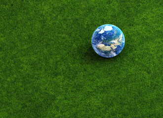 Fototapeta na wymiar Earth globe on a grass field 3d render.