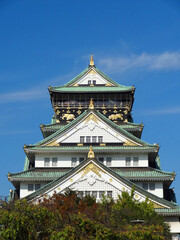大阪城天守閣と紅葉