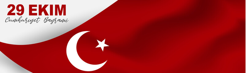 29 Ekim Cumhuriyet Bayrami  - 29 October National Republic Day of Turkey. Banner design concept with red flag. Vector illustration