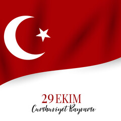 29 Ekim Cumhuriyet Bayrami  - 29 October National Republic Day of Turkey. Banner design concept with red waving flag. Vector illustration