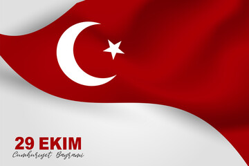 29 Ekim Cumhuriyet Bayrami  - 29 October National Republic Day of Turkey. Banner design concept with red waving flag. Vector illustration