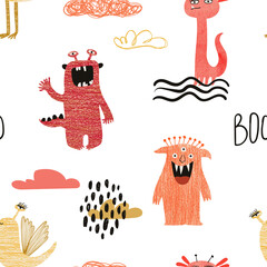 Seamless pattern with spooky monsters