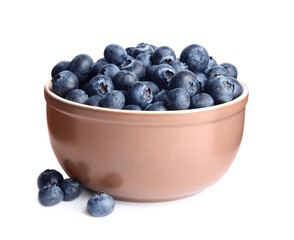 Fresh tasty blueberry in bowl isolated on white