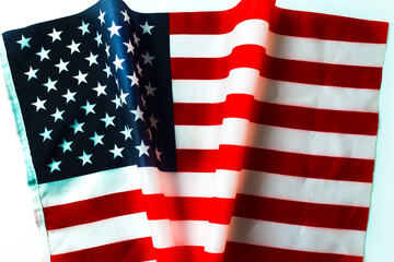 Waving american flag and shape inscription v. USA election concept.