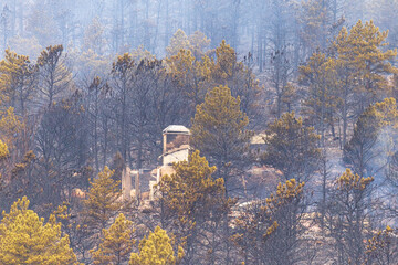 Homes and property are burnt to the ground and destroyed after the Cal Wood Fire raged through...