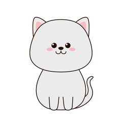 Cute little cat sitting isolated on a white background. Flat design for poster or t-shirt. Vector illustration