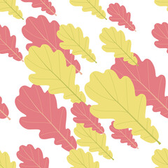 Oak autumn leaves seamless background on white background. Vector illustration.