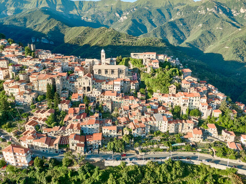 An aerial view of the town of Triora in Liguria, Italy