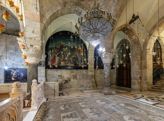 Church of the Holy Sepulchre interior with XII century Chapel of Saint Helena in Christian Quarter...