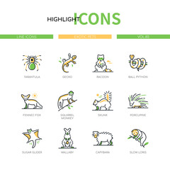 Exotic pets - modern line design style icons set