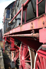 Old rusty steam locomotive. Vintage railroad