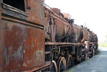 Plakat Old rusty steam locomotive. Vintage railroad