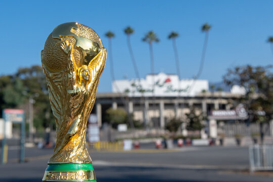 October 2020 - Pasadena, California, USA:  The Rose Bowl is a United States outdoor athletic stadium. World Cup FIFA on background The Rose Bowl Stadium which will host the 2026 World Cup games