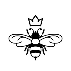 Queen bee glyph icon. Clipart image isolated on white background.