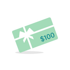100 Dollars Gift card icon. Clipart image isolated on white background.