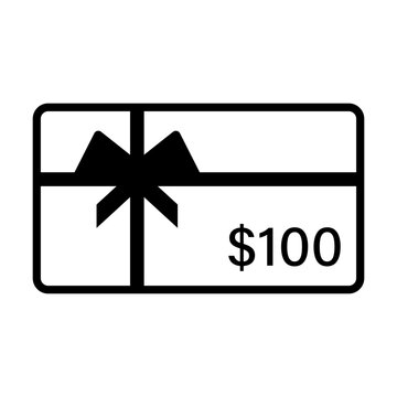 100 Dollars Gift card line icon. Clipart image isolated on white background.
