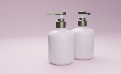 
Large, elegant cosmetic bottles on a light purple background. Cosmetic design Modern cover design. 3d illustration.
