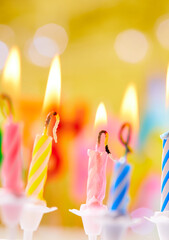 birthday candles on the yellow background