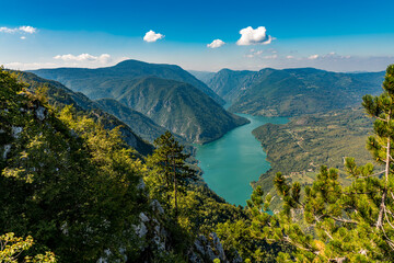 Perucac lake and river Drina from Tara mountain in Serbia - obrazy, fototapety, plakaty
