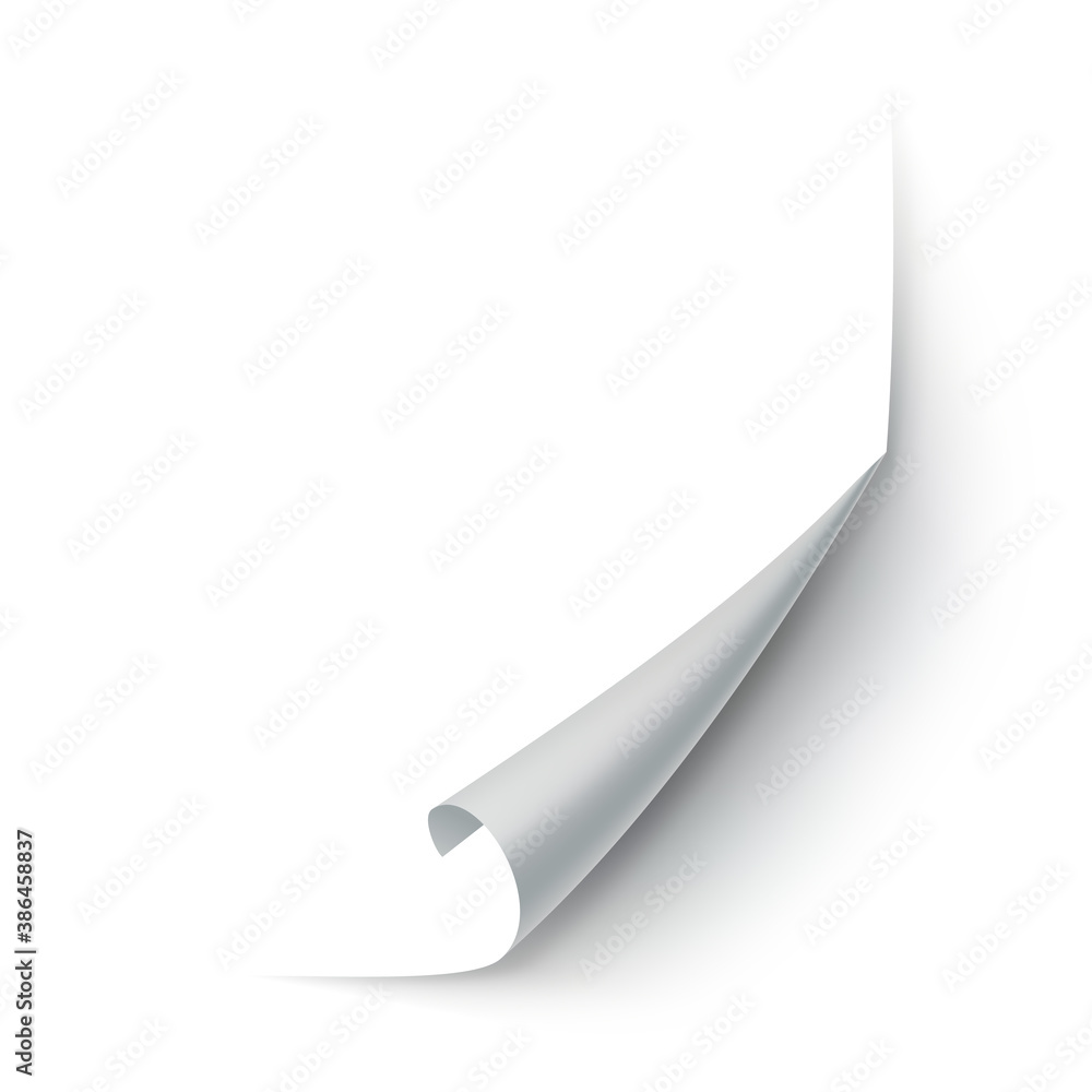 Poster curled paper corner. curve page corner, page edge curl and bent paper sheet with realistic shadow. p