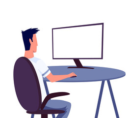 Fototapeta premium Online meeting. Online communication vector concept. Man in home office. Remote online work. Stay at home vector illustration