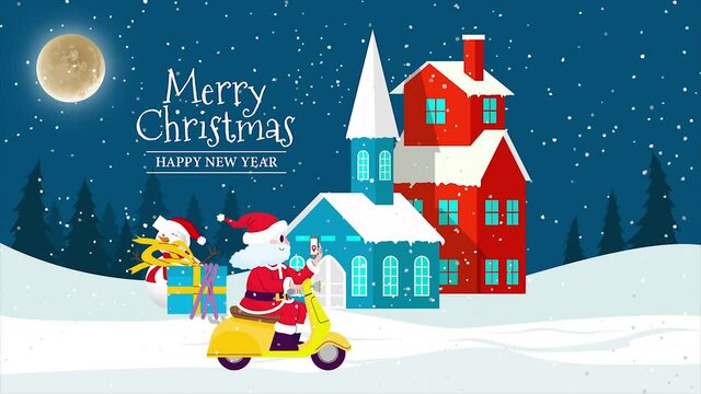 Christmas, Winter, Santa Riding Bike, Gift delivery