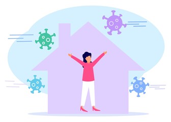 Illustration vector graphic cartoon character of stay at home