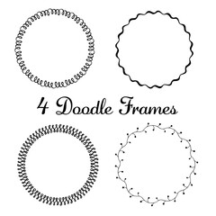 Vector set of hand drawn round frames. Vector isolated illustration. Brushes with corner tiles and ends are included in eps.