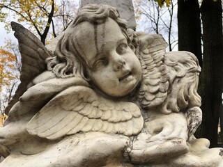 Beautiful view marble statue in the necropolis