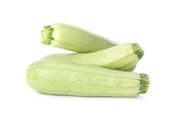 Raw green ripe zucchinis isolated on white
