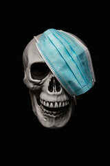 Human Skull with Surgical Mask as an Eye Patch