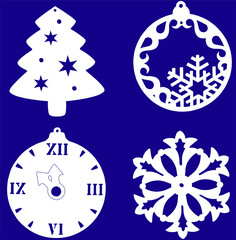 set of Christmas design silhouettes isolated on blue