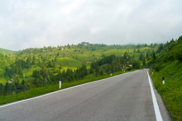 Mountain landscape along the road to Passo Giau, Dolomites, Veneto, Italy