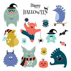 Monsters set. Funny fantasy creatures, colorful. Halloween illustration.