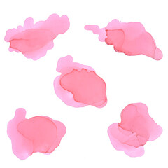 Watercolor Pink Splashes Set. Alcohol Ink Texture. Abstract Colorful Watercolor Backgrounds. Hand Painted
