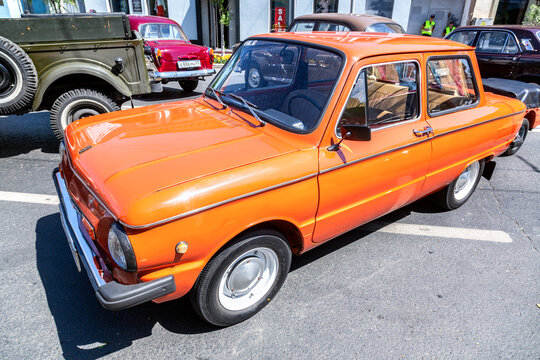 Vintage Soviet automobile ZAZ-968M parked up at the city street
