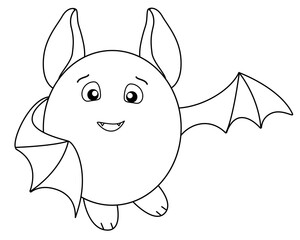 Cute fat bat with big ears - vector linear illustration for coloring. Vector illustration with a bat for coloring book. Outline.