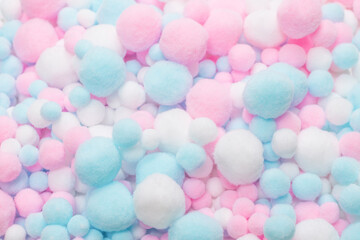 White, pink and blue soft pompons.