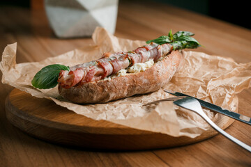 Assorted bruschetta with various toppings. Appetizing bruschetta or crudo crostini. Variety of small sandwiches. Mix bruschetta.