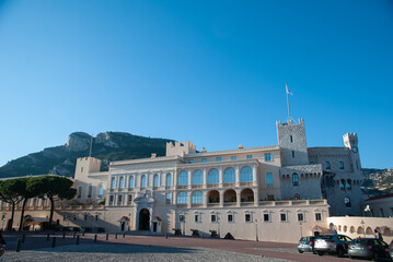 Sand-colored castle in Monaco.