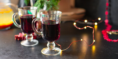 mulled wine or red wine christmas background festive table setting holidays party new year meal on the table tasty serving size portion top view copy space for text food background rustic