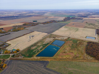Aerial View of Farm Fields on an Autumn Day in North Dakota.