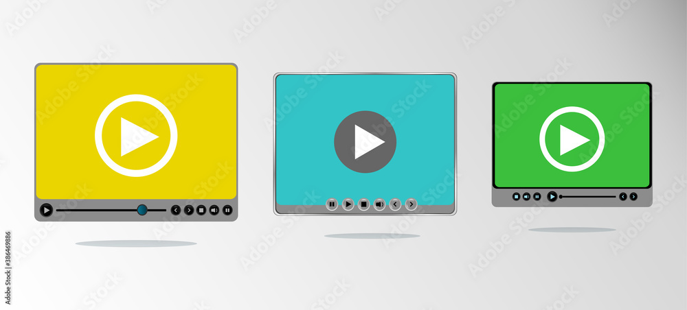 Poster modern video player in flat style. video player interface template set for web and mobile apps. medi