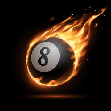 Flaming billiards eight ball on black background