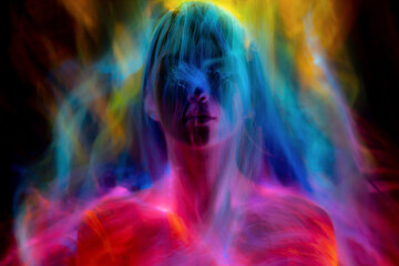 Abstract photography in the style of light painting. rainbow color 