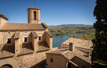 Fototapeta na wymiar the Ebro River and the old town of Miravet, Tarragona province in Spain.