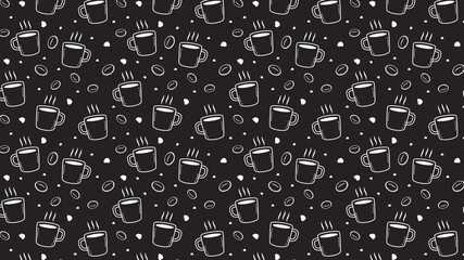 Coffee cup and Coffee bean pattern wallpaper. Coffee bean doodle symbol.